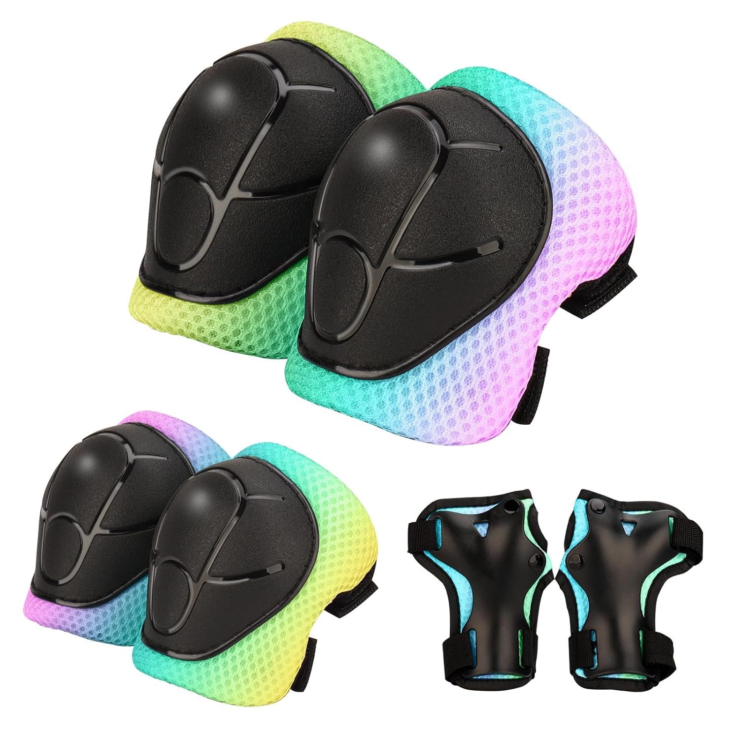 Kids Protective Gear Set - Knee Pads Elbow Pads with Wrist Guards for Ages 3-15